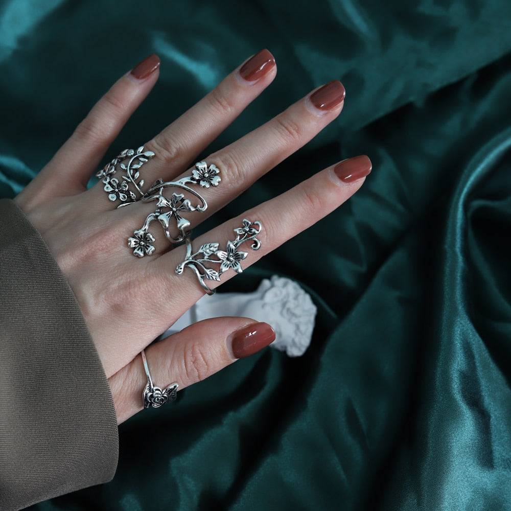 Forest Vine & Flower Ring Set