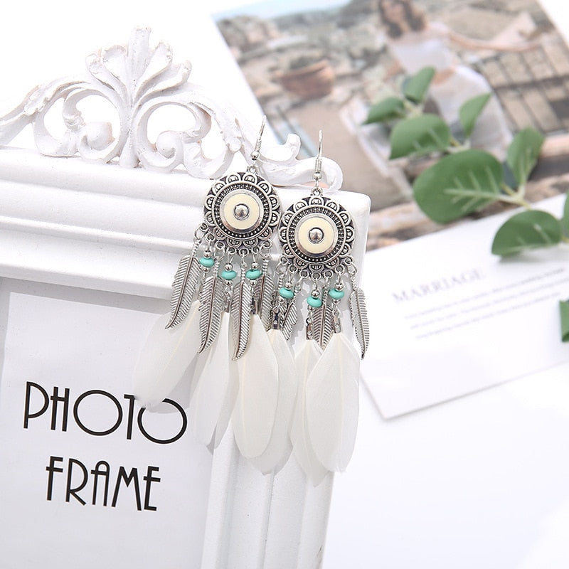 Bohemian Ivory Feather Earrings