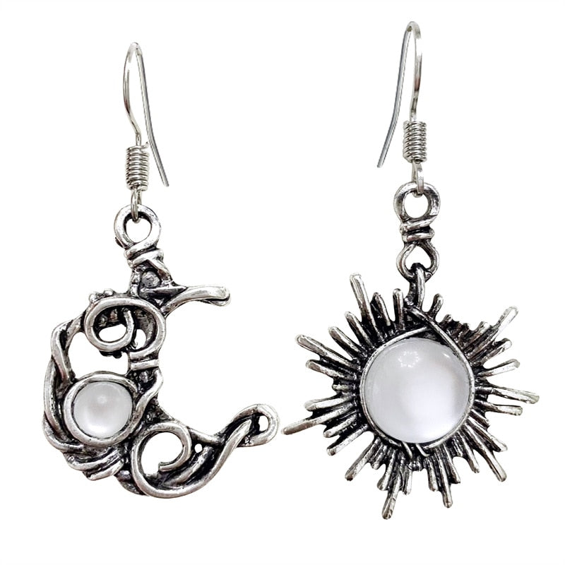 Sun and Moonstone Crystal Drop Earrings