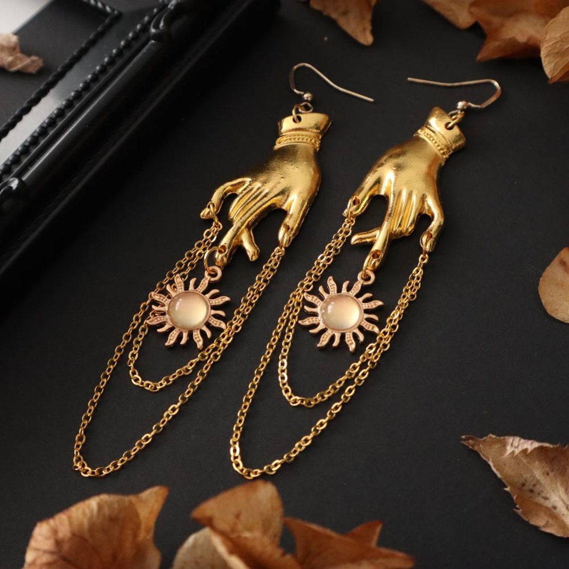 Mystic Sun Hand Chain Earrings