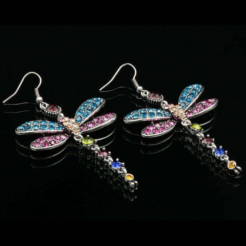 Exquisite Crystal Dragonfly Hook Earrings