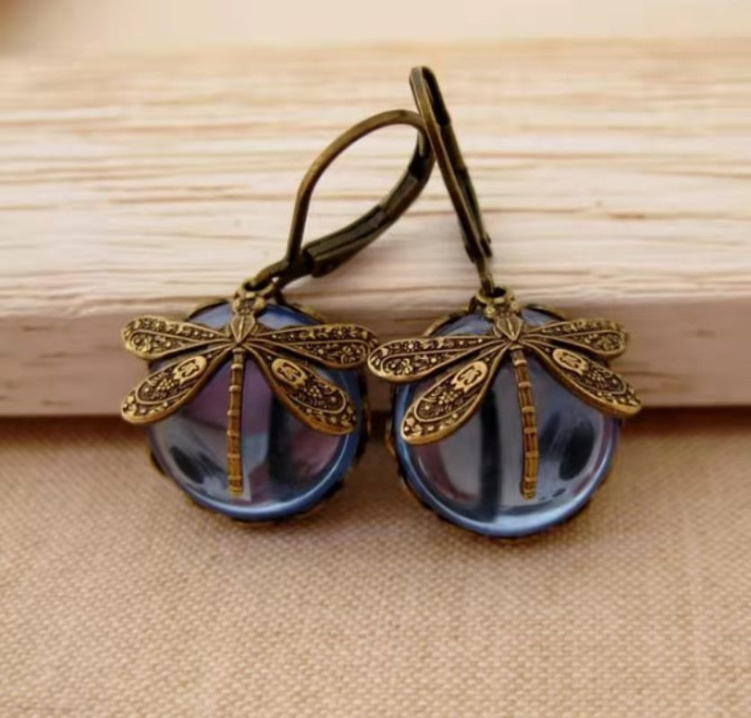 Vintage Moonstone Dragonfly Earrings