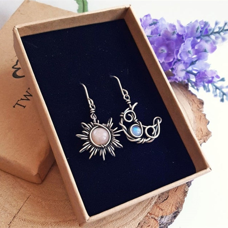 Sun and Moonstone Crystal Drop Earrings