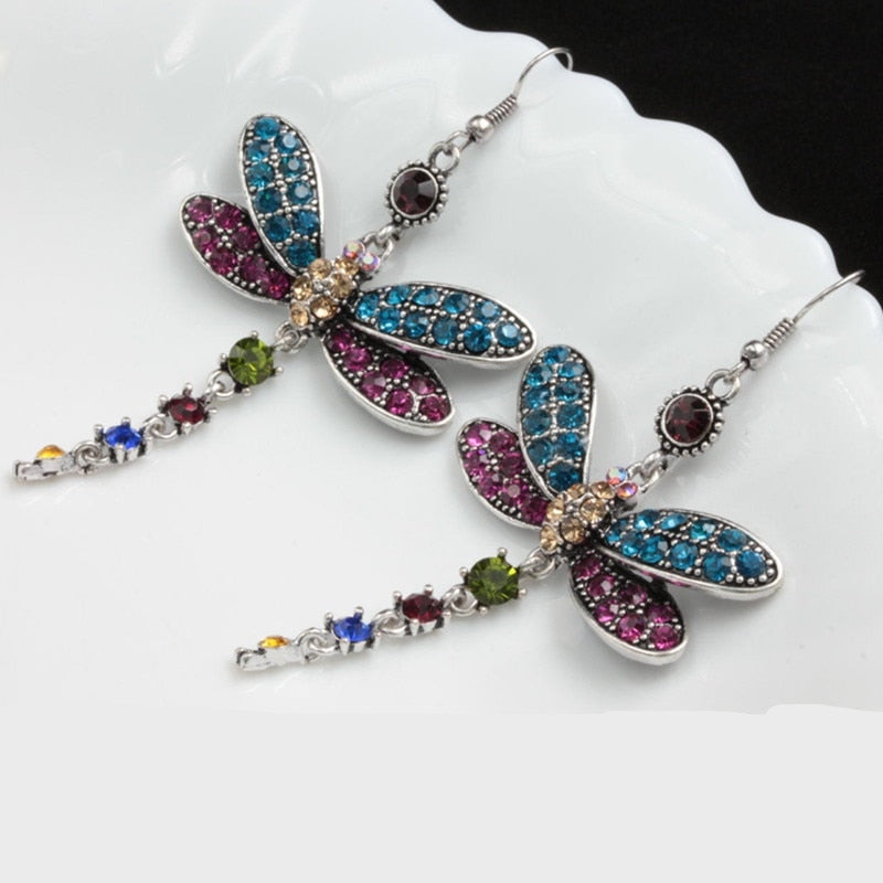 Exquisite Crystal Dragonfly Hook Earrings