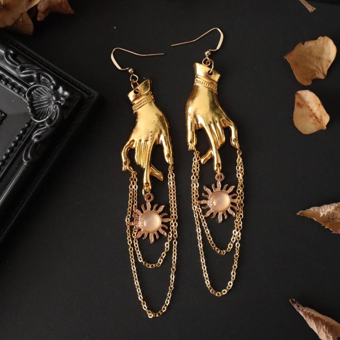 Mystic Sun Hand Chain Earrings