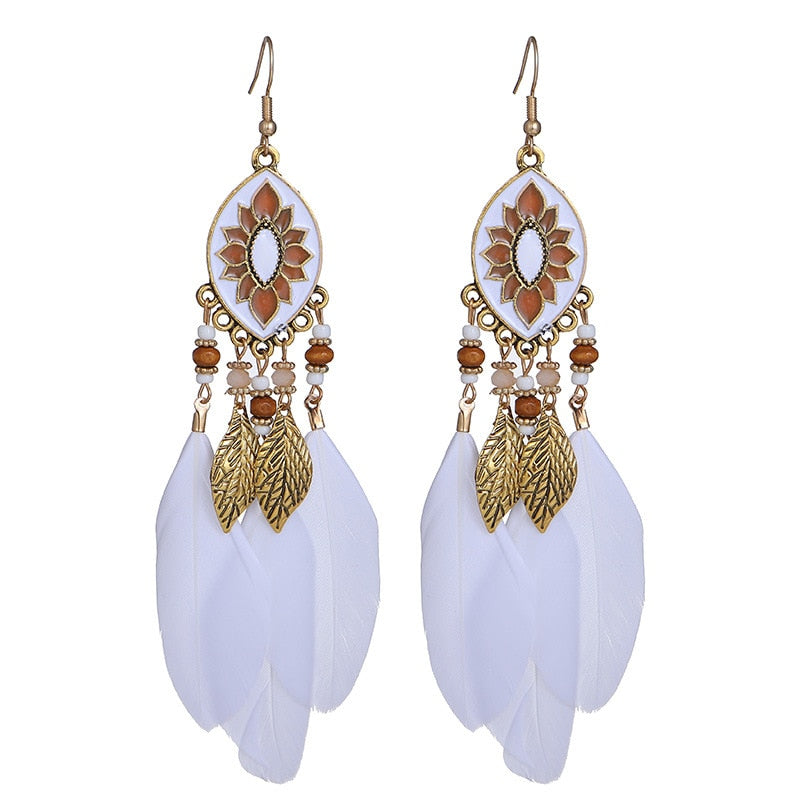 Bohemian Ivory Feather Earrings