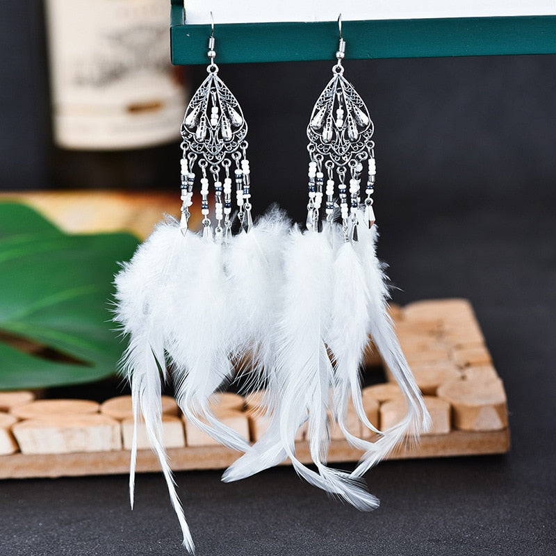 Bohemian Ivory Feather Earrings