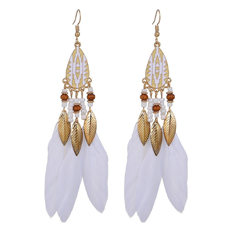 Bohemian Ivory Feather Earrings