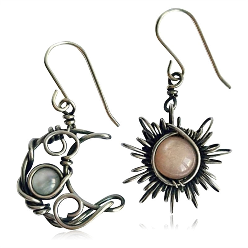 Sun and Moonstone Crystal Drop Earrings