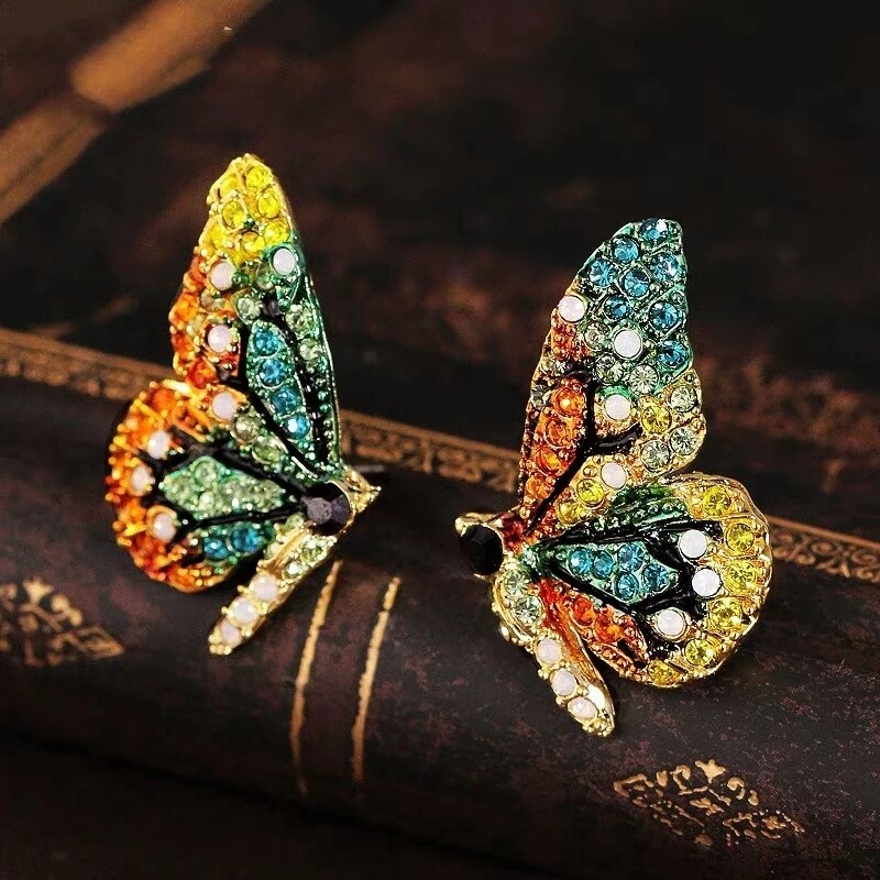 Exquisite Rhinestone Butterfly Stud Earrings