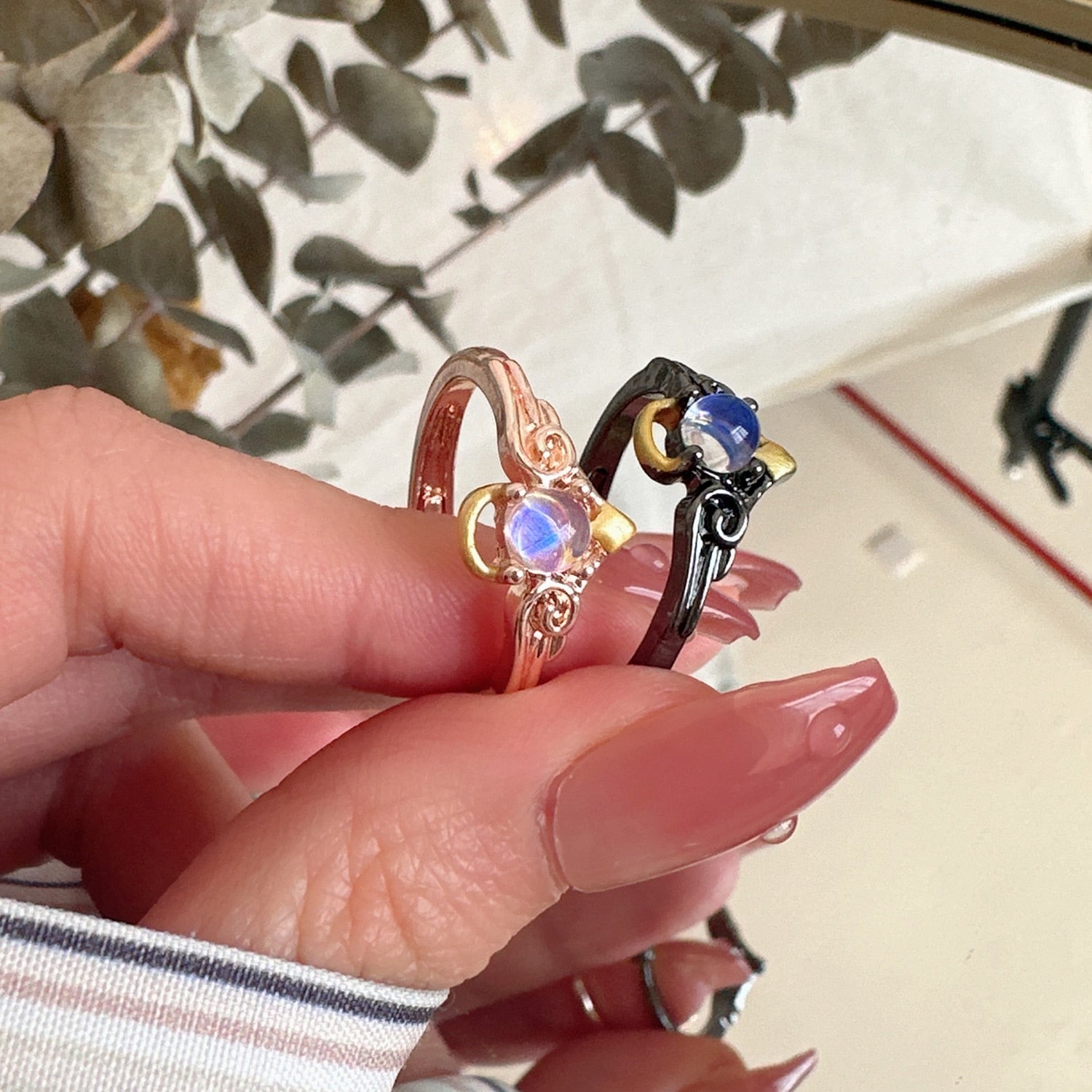 Romantic Angel And Demon Moonstone Ring