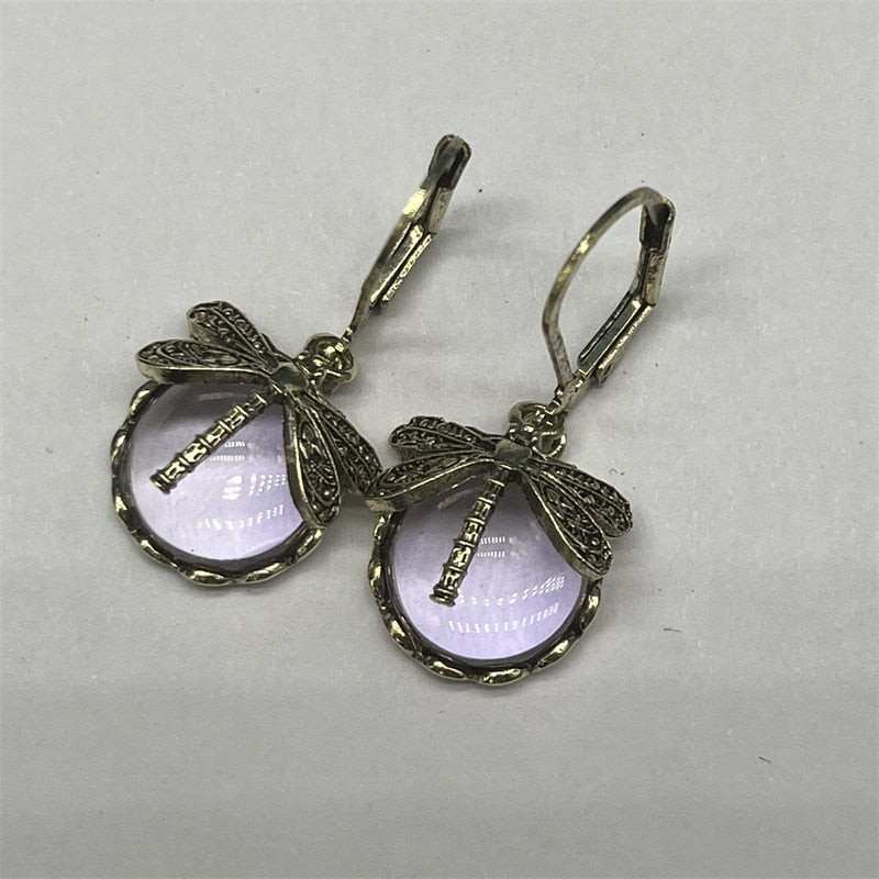 Vintage Moonstone Dragonfly Earrings