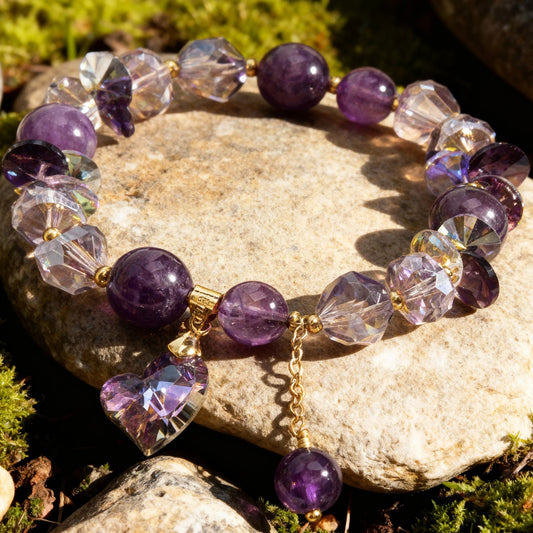 Amethyst Heart Charm Bracelet