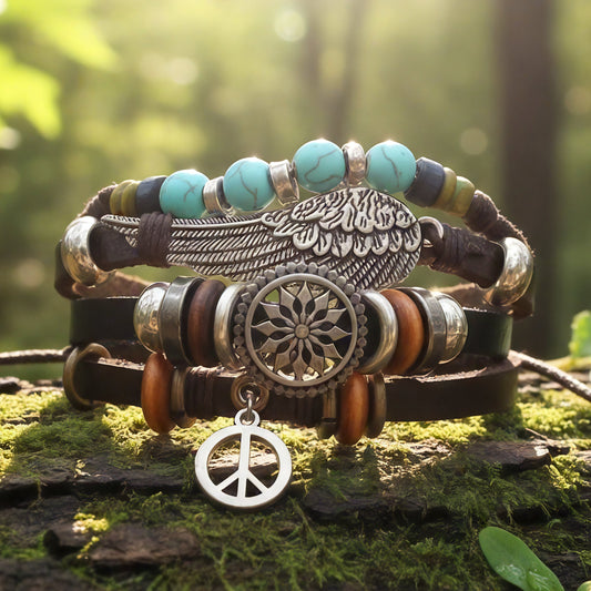 Boho Spirit Dreamcatcher Leather Bracelet