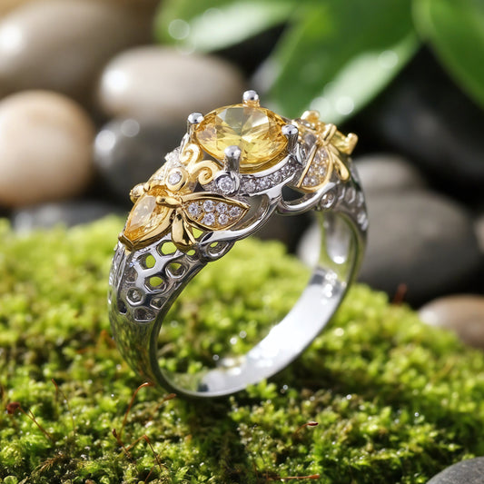 Yellow Zircon Butterfly Ring
