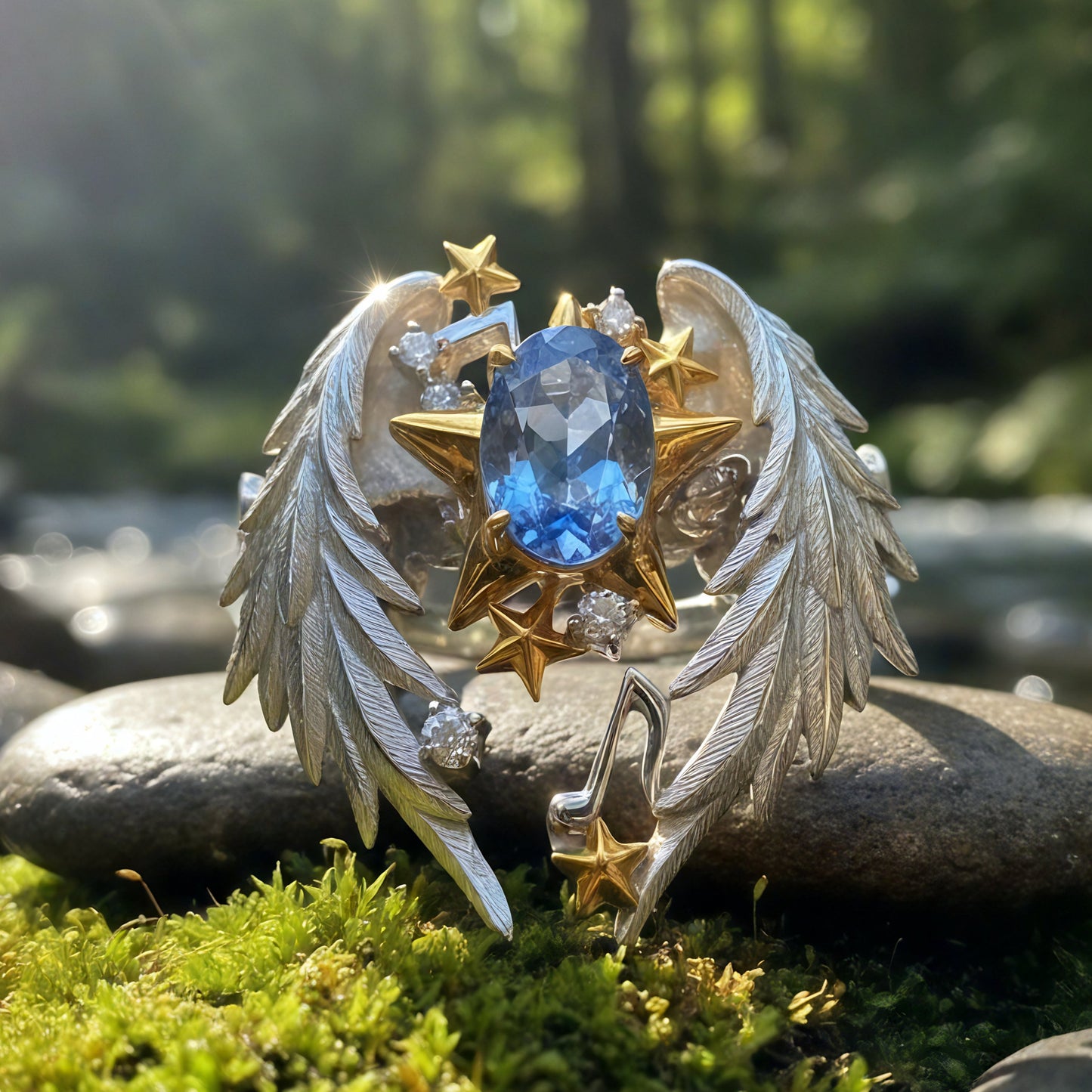 Angel Wings Sapphire Star Ring