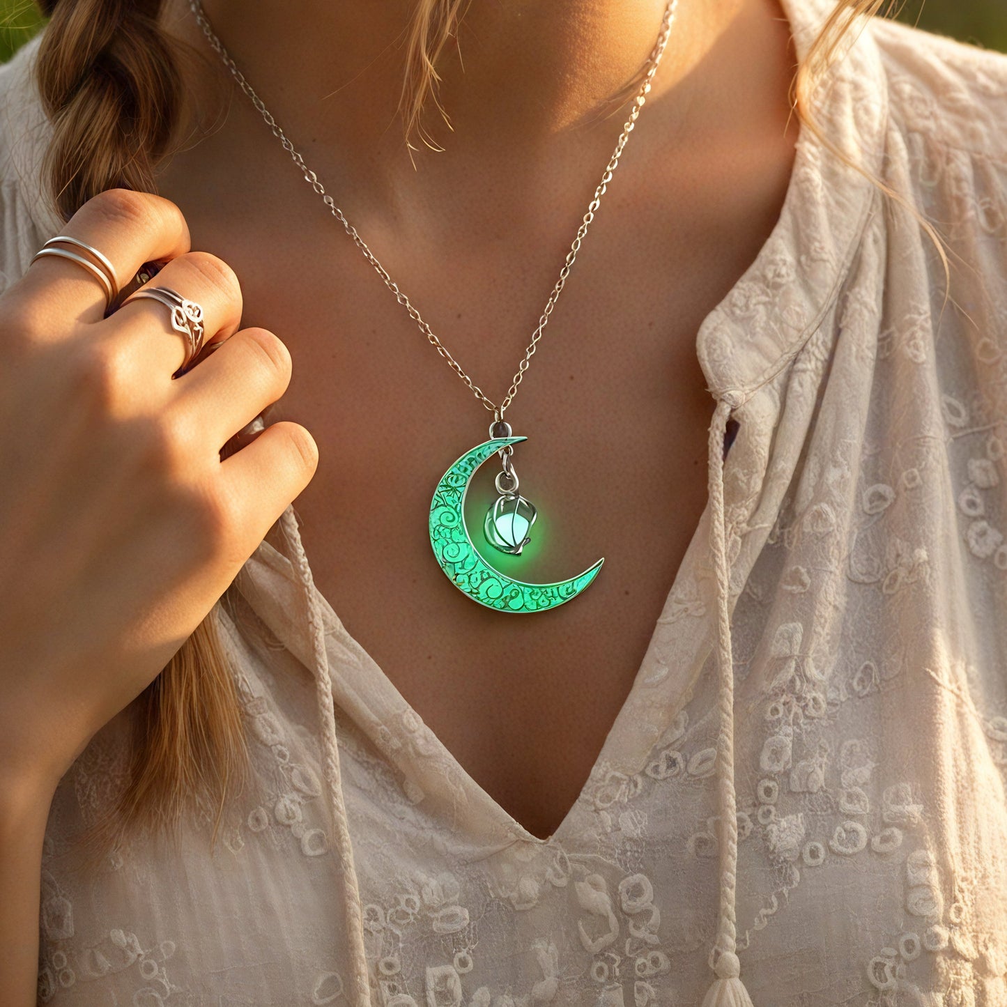 Luminous Crescent Moon Glow Necklace