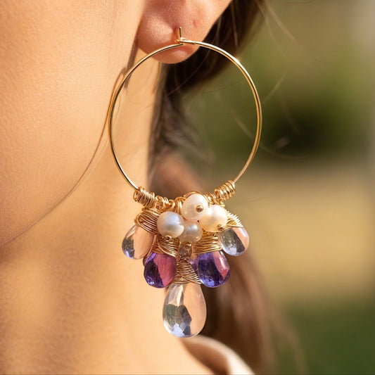 Aurora Pearl Charm Hoop Earrings