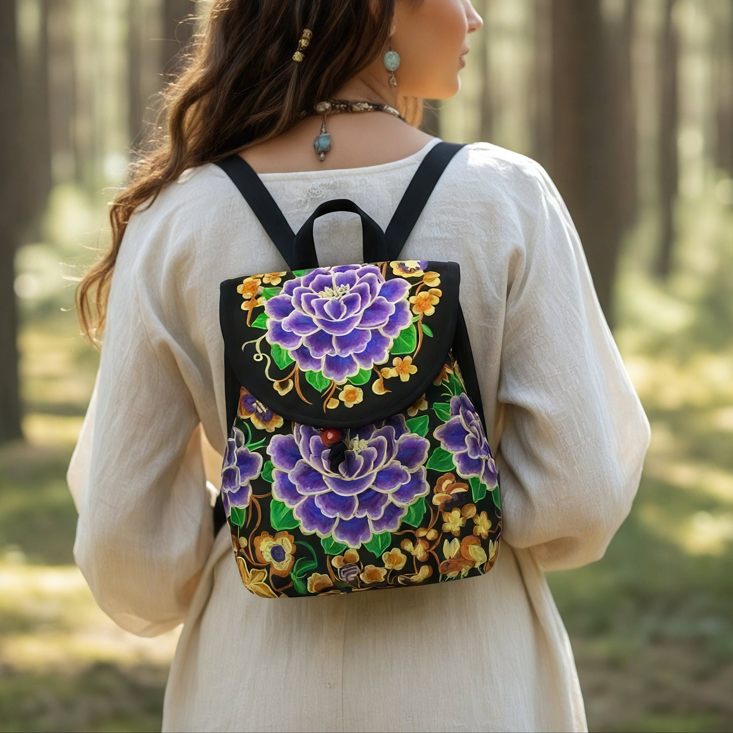 Ethereal Bloom Embroidery Backpack