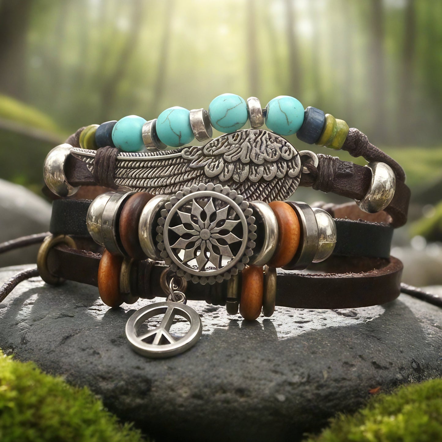 Boho Spirit Dreamcatcher Leather Bracelet