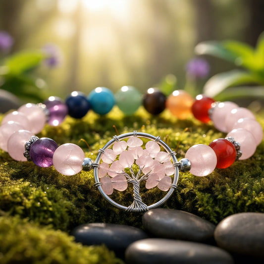 Rose Quartz Chakra Tree of Life Bracelet