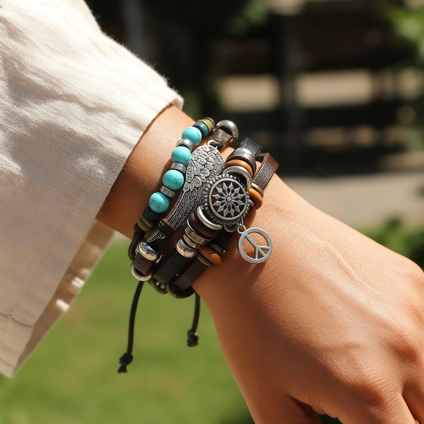 Boho Spirit Dreamcatcher Leather Bracelet