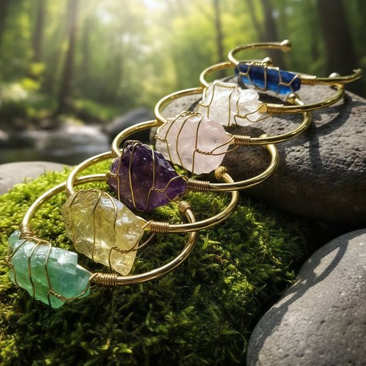 Raw Crystal Wire-Wrapped Cuff Bracelet