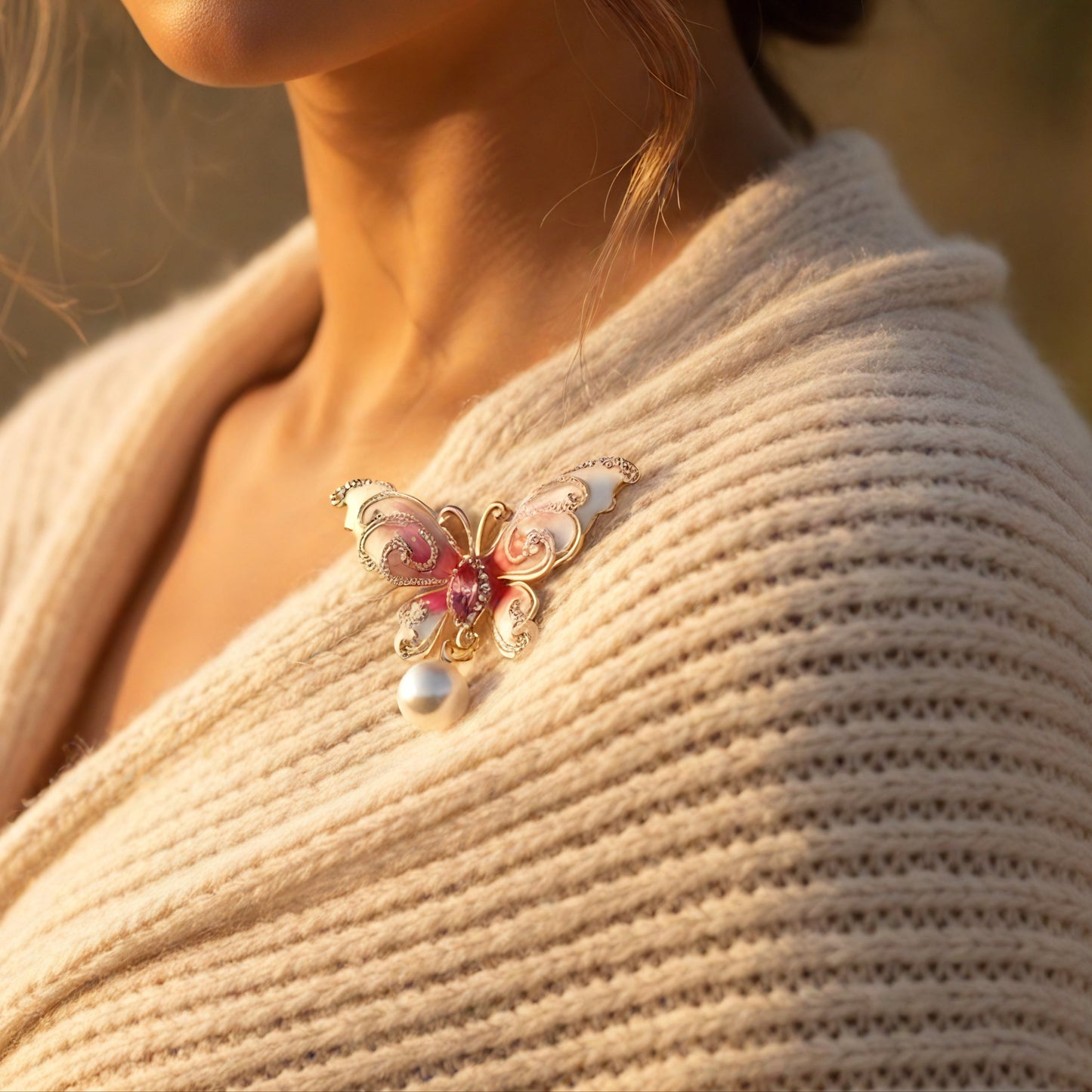 Enchanted Butterfly Pearl Brooch