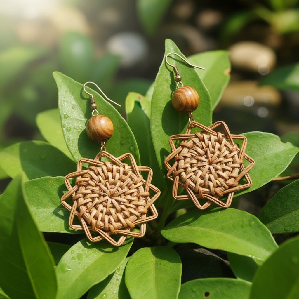 Handmade Rattan Sunburst Earrings