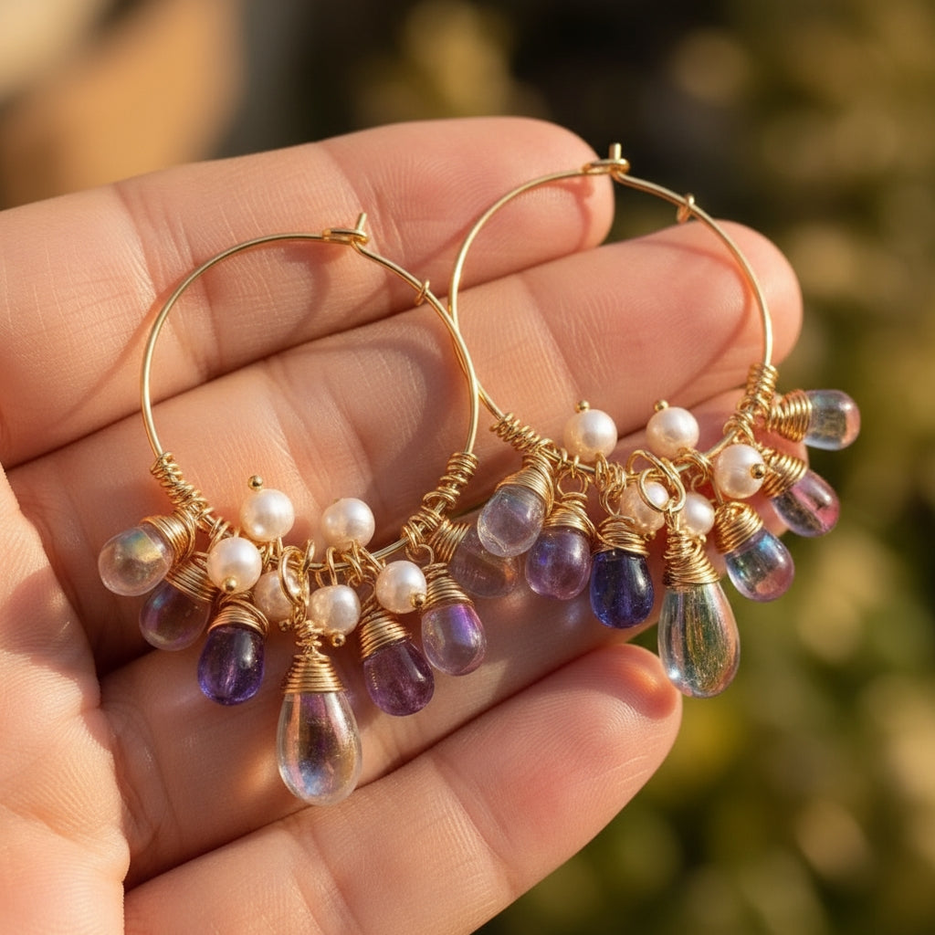 Aurora Pearl Charm Hoop Earrings