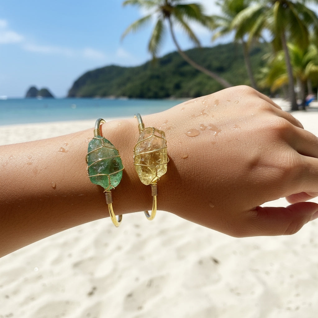 Raw Crystal Wire-Wrapped Cuff Bracelet