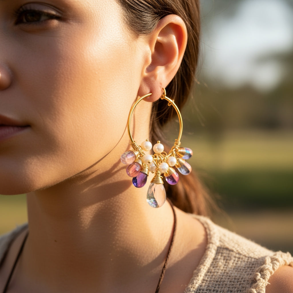 Aurora Pearl Charm Hoop Earrings