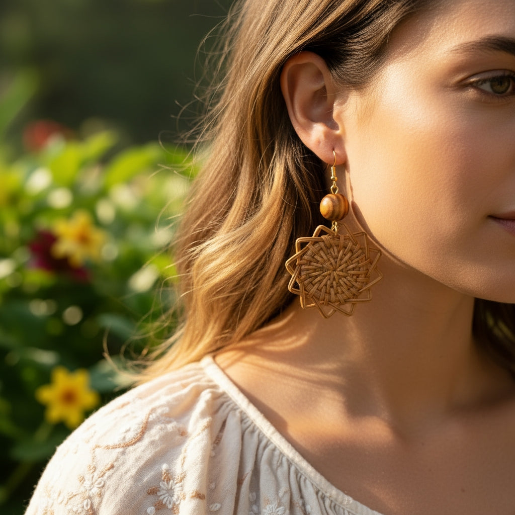 Handmade Rattan Sunburst Earrings