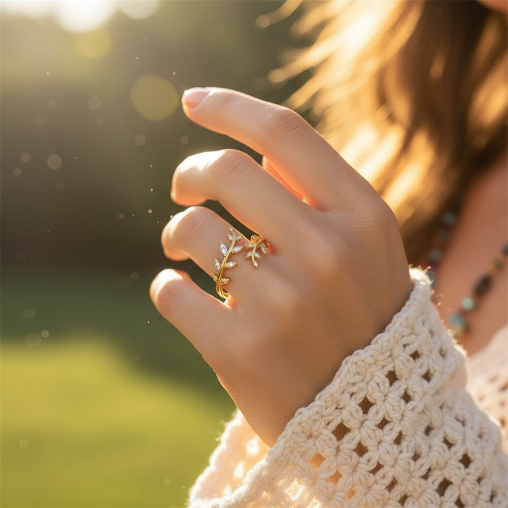 Crystal Leaf Vine Ring