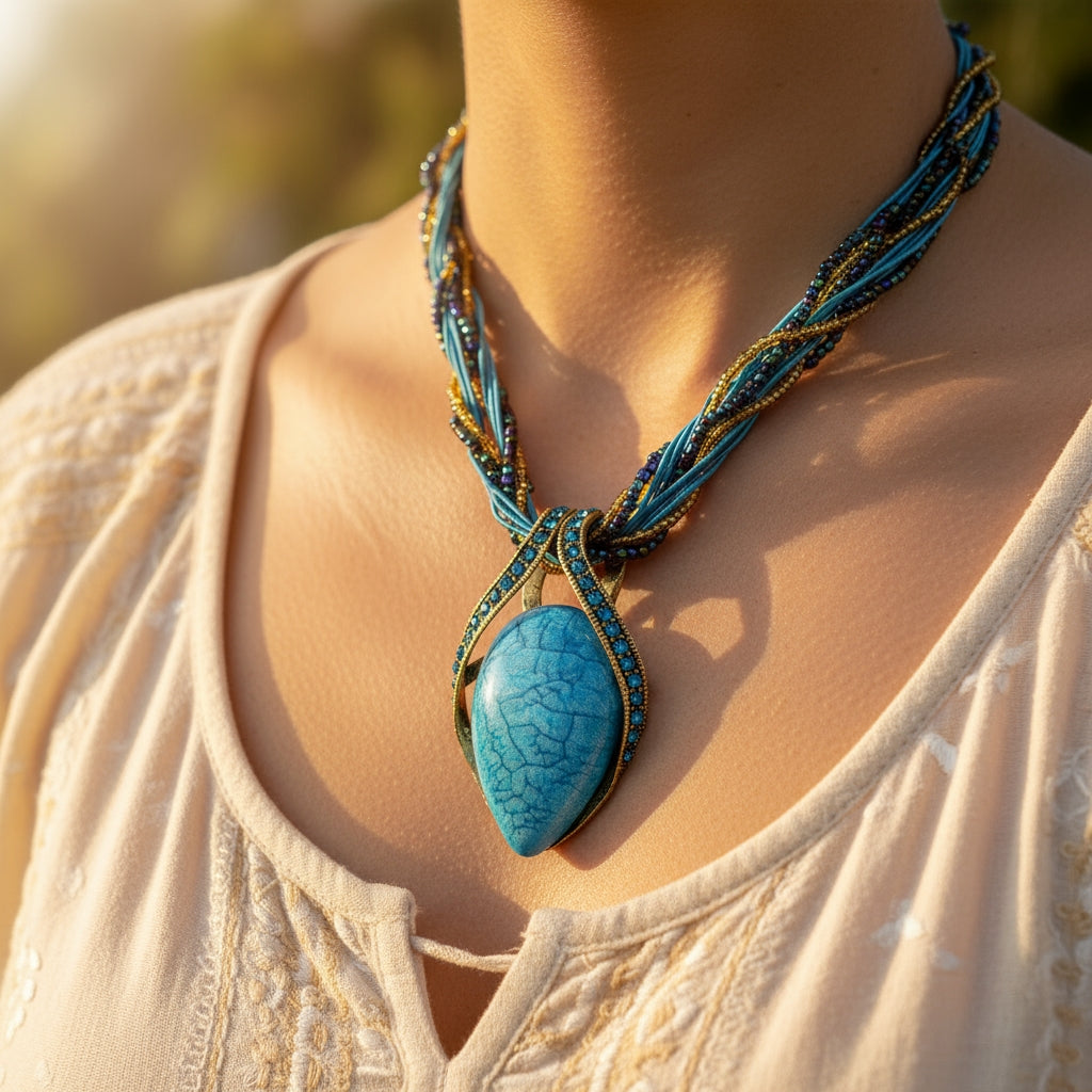 Boho Gemstone Teardrop Necklace