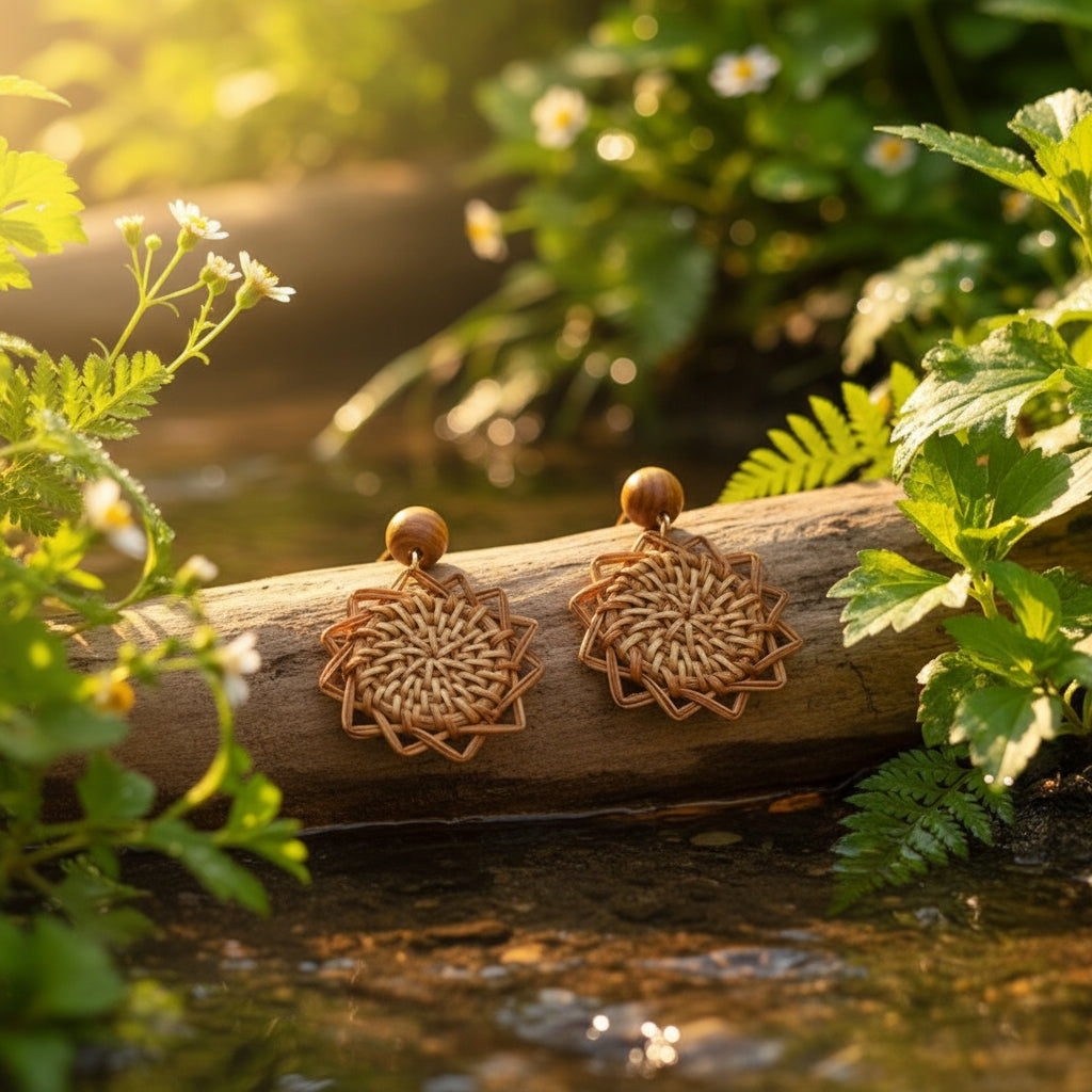 Handmade Rattan Sunburst Earrings