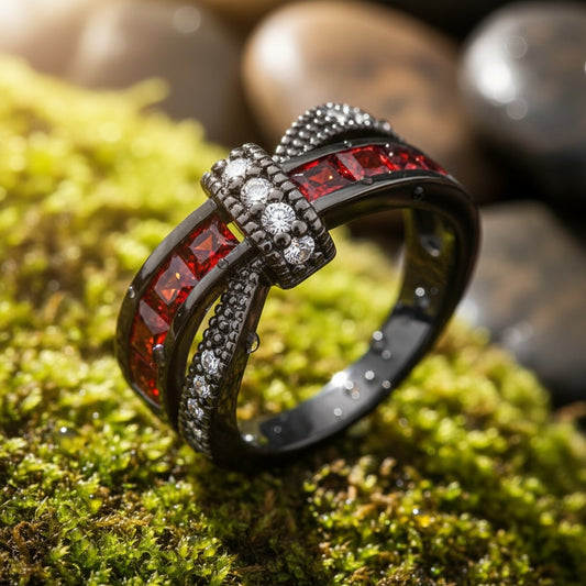 Black Crystal Infinity Band Ring