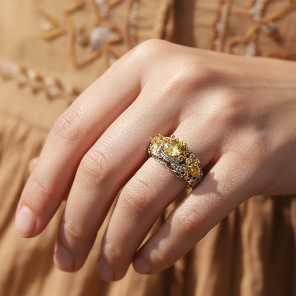 Yellow Zircon Butterfly Ring
