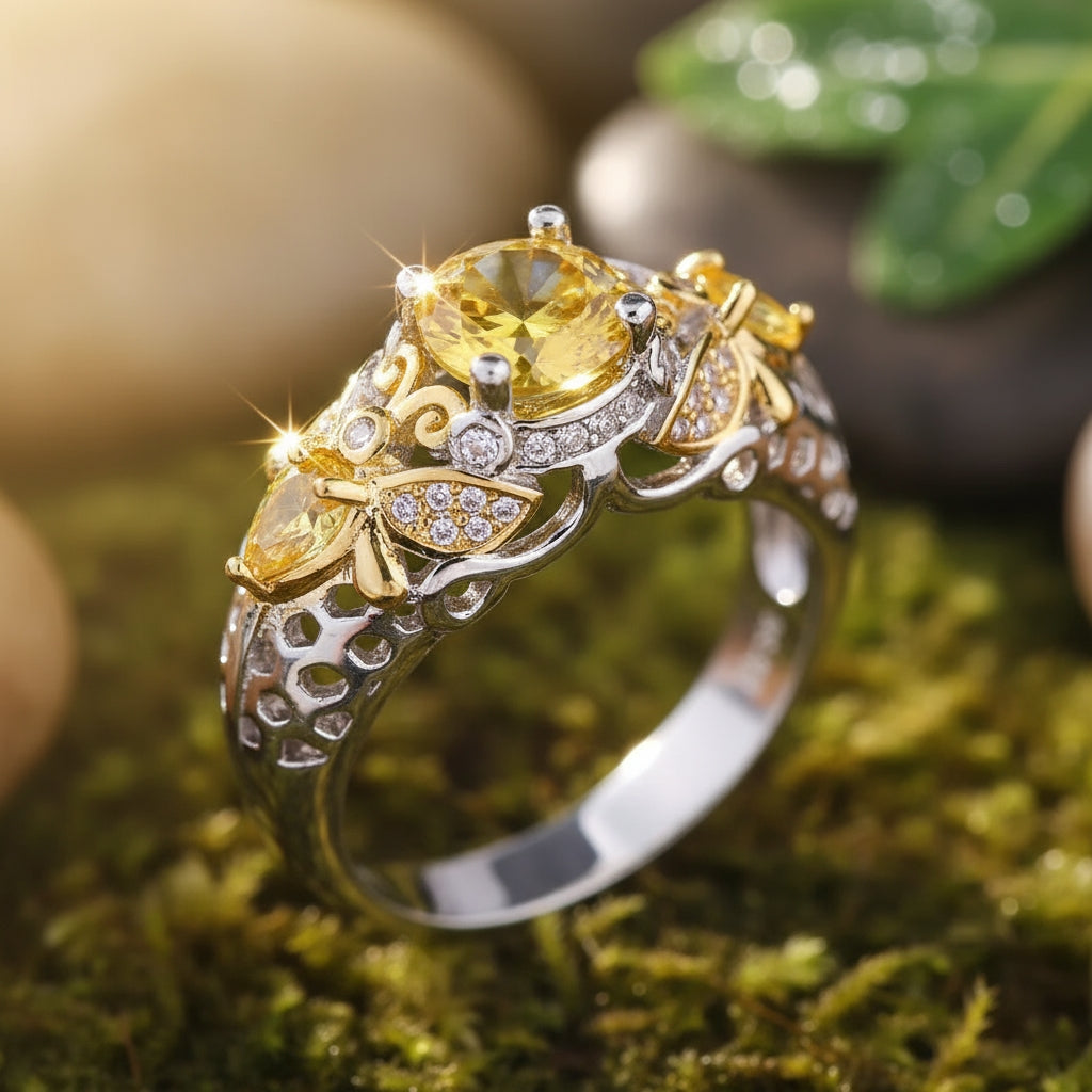 Yellow Zircon Butterfly Ring