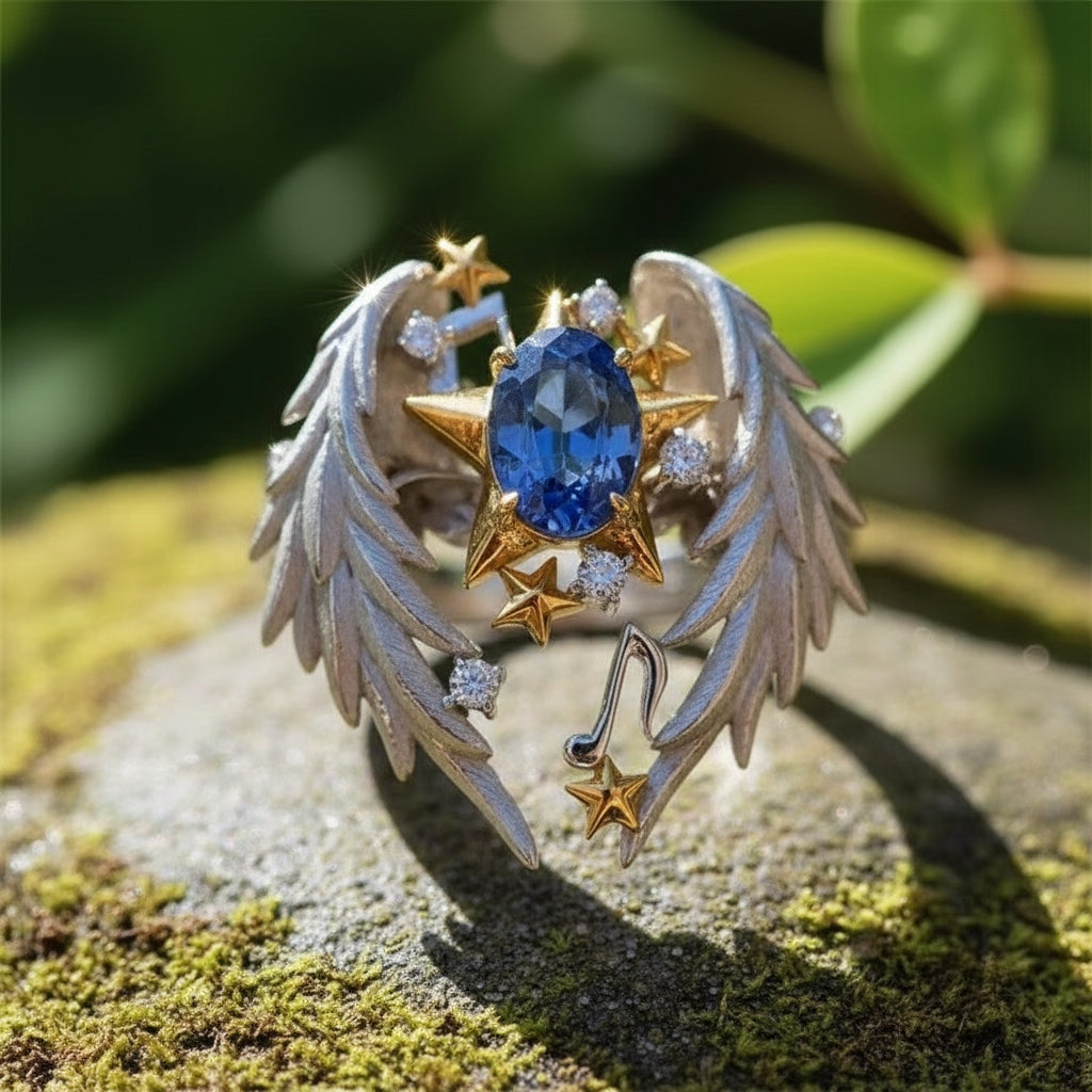 Angel Wings Sapphire Star Ring
