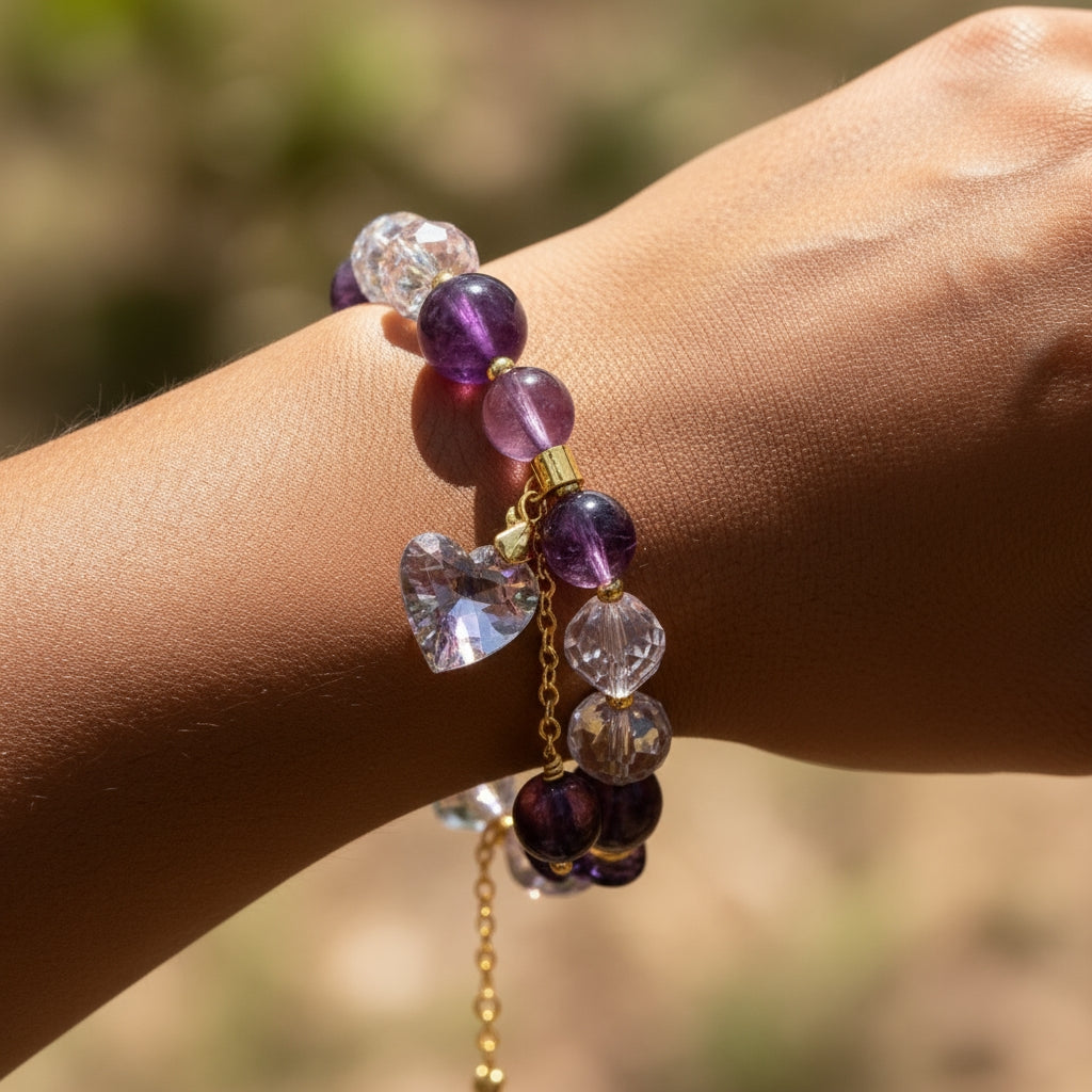 Amethyst Heart Charm Bracelet