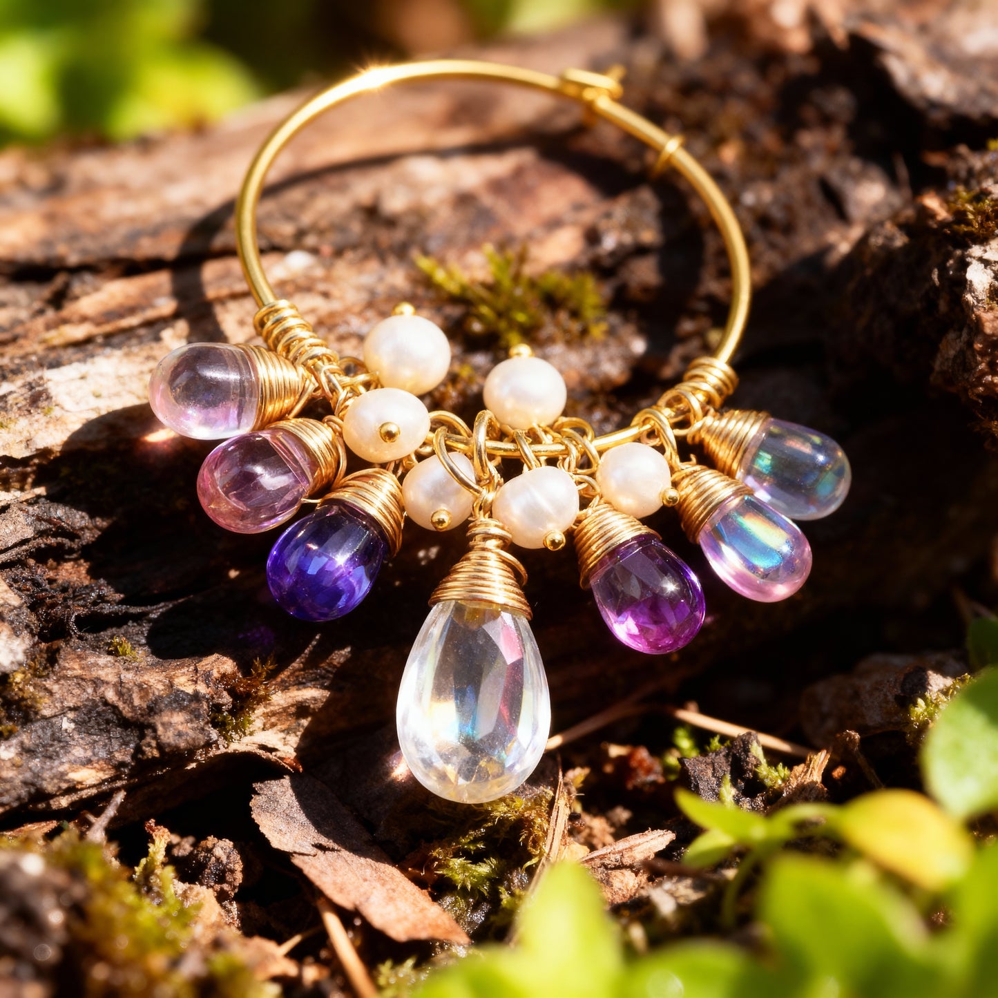 Aurora Pearl Charm Hoop Earrings
