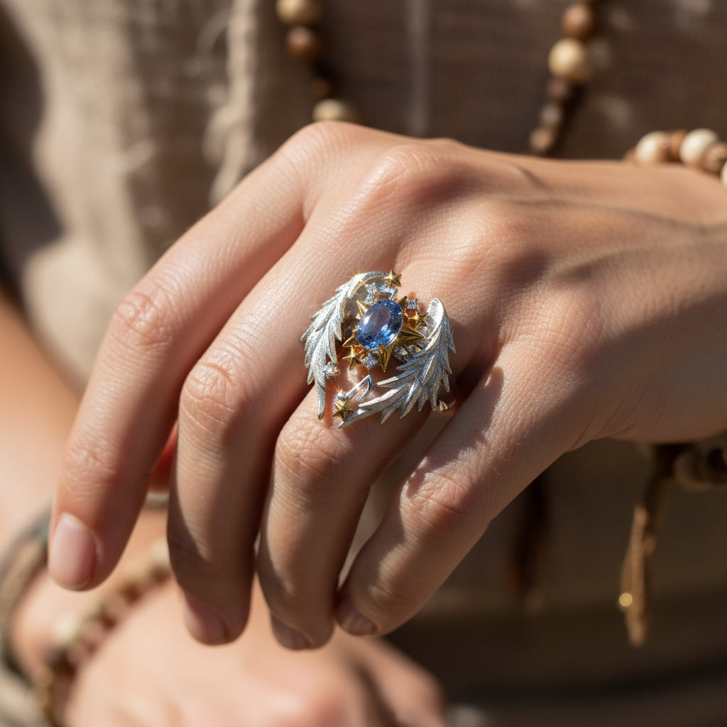 Angel Wings Sapphire Star Ring