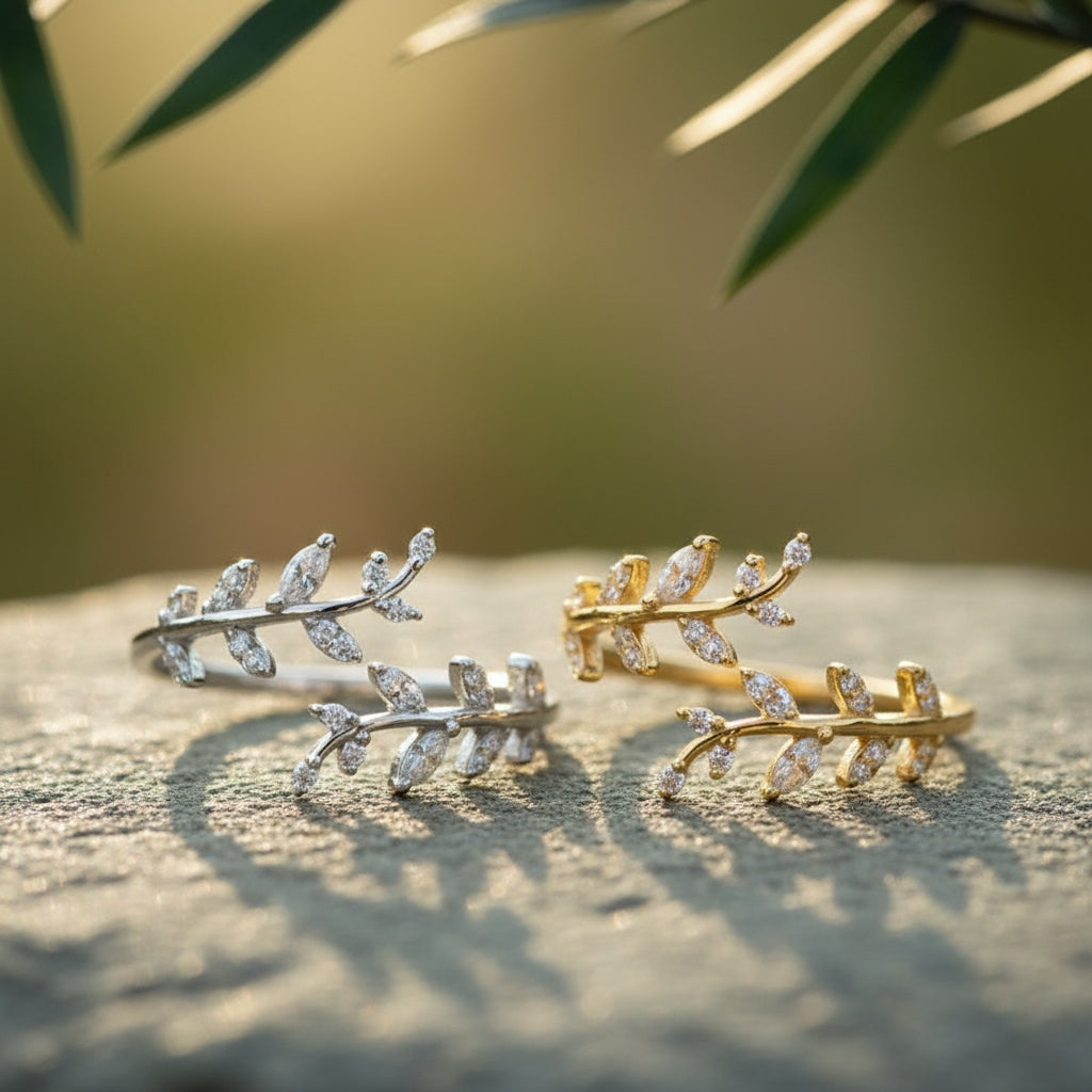 Crystal Leaf Vine Ring