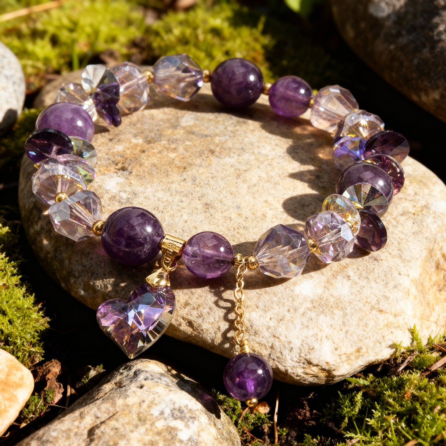 Amethyst Heart Charm Bracelet