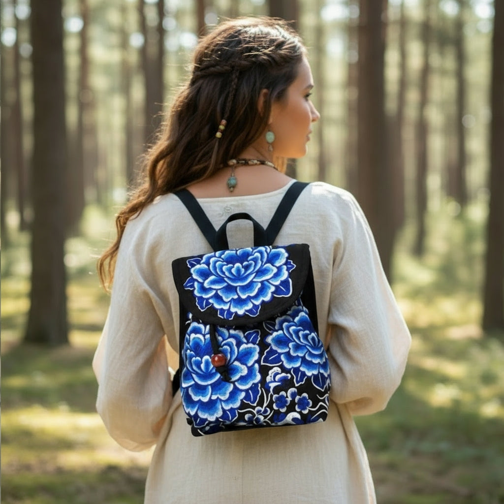 Ethereal Bloom Embroidery Backpack