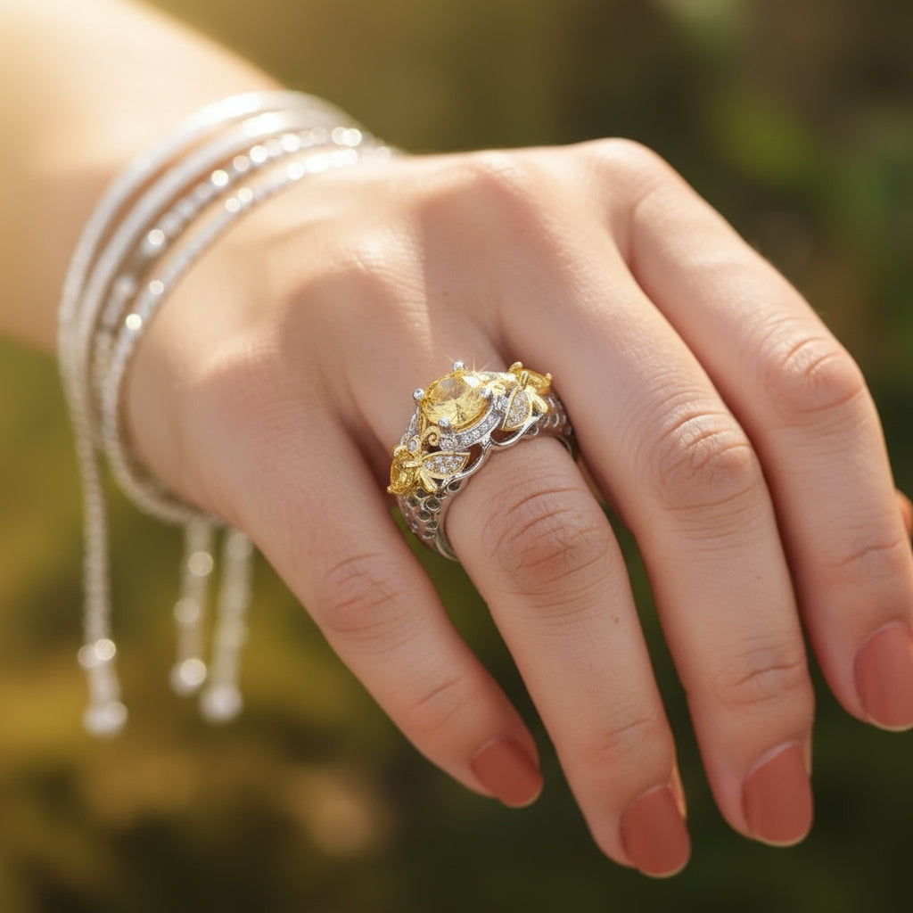 Yellow Zircon Butterfly Ring