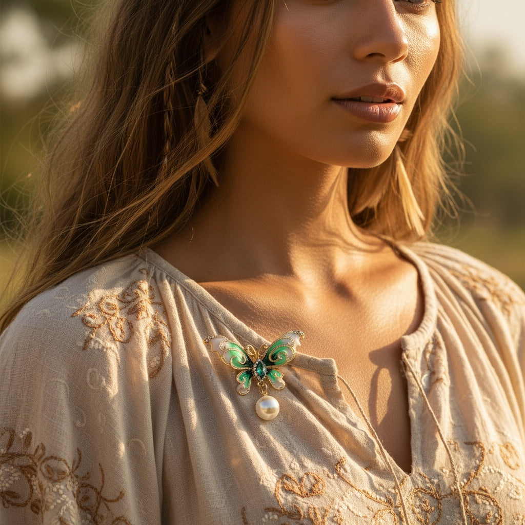 Enchanted Butterfly Pearl Brooch