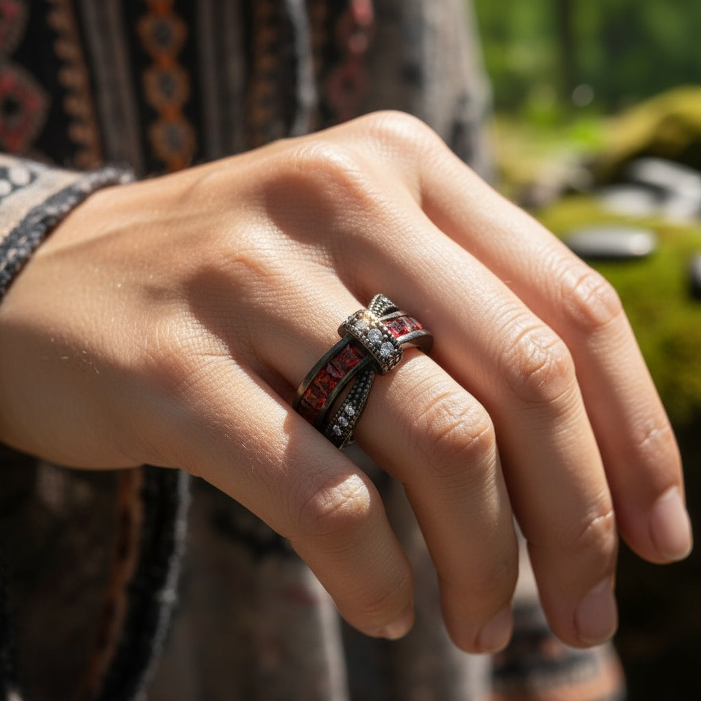 Black Crystal Infinity Band Ring