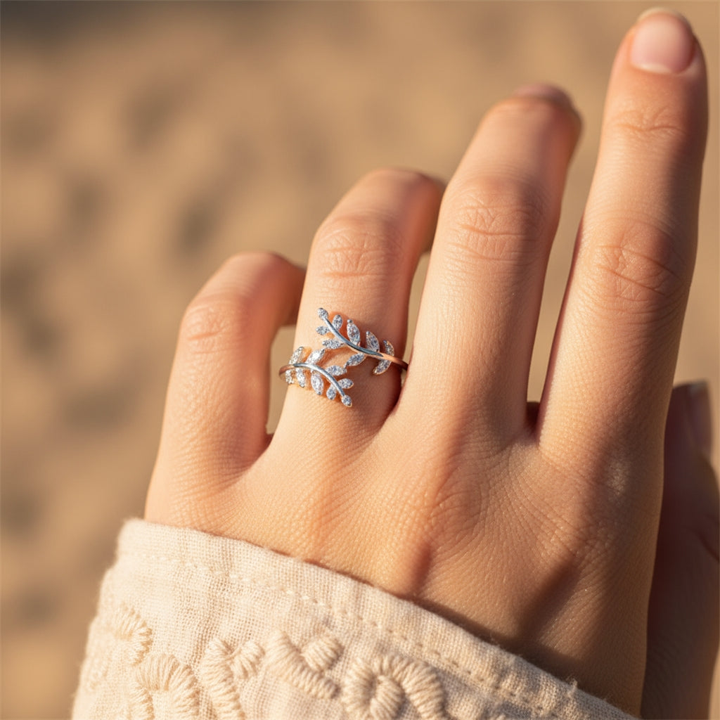 Crystal Leaf Vine Ring
